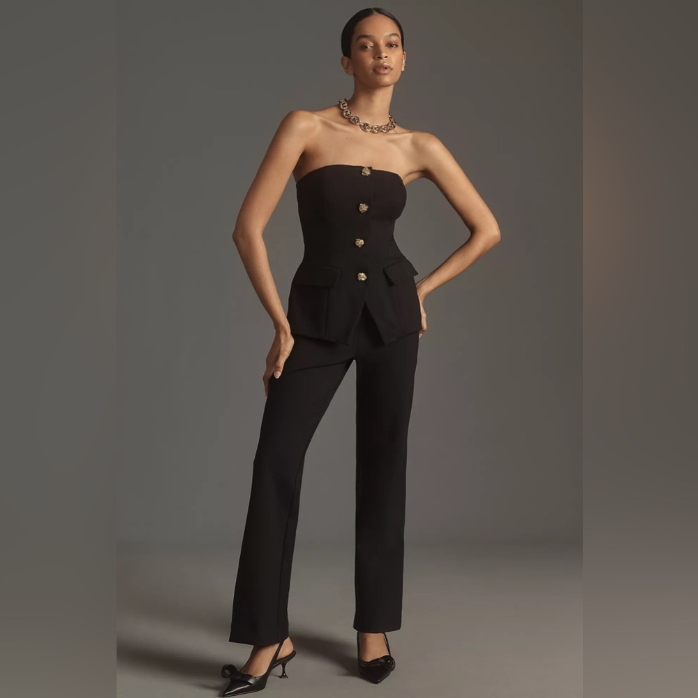NWT Anthropologie Maeve Strapless Twofer Jumpsuit Black Elegant Cocktail Party